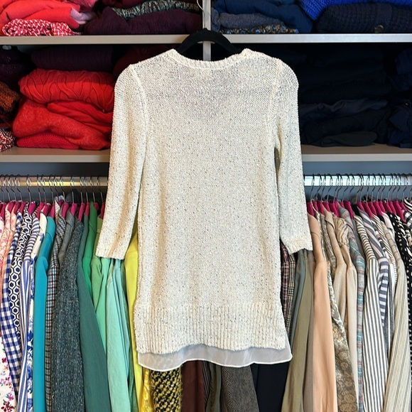 Loft white with sequins multimedia long sleeve v neck tunic sweater size SP - Picture 3 of 3